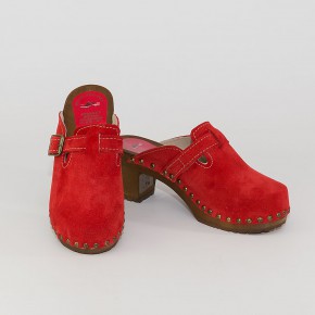 Holzclogs "City-Heels-Clogs" rot Velours